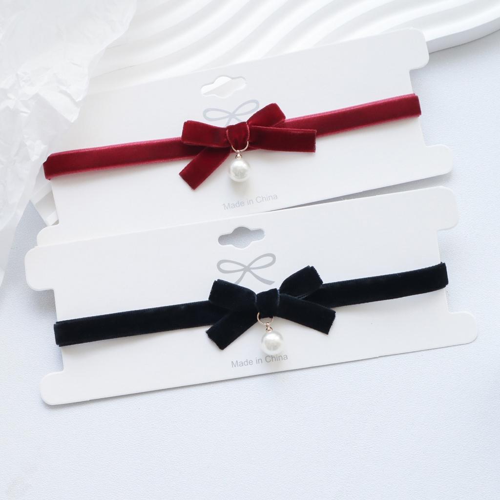 Belle Girl Style Sweet Accessory, Burgundy Necklace, Black Velvet with Collar, Choker Collarbone Chain, Necklace