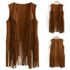 Women Fashion Autumn Winter Suede Ethnic Sleeveless Tassels Fringed Vest Cardigan