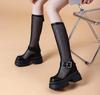 Fashion 10CM Air Mesh Patent Leather Boots Chimney Summer Motorcycle Sandals Hollow Ankle Knee High Booties Women Fashion Casual Shoes