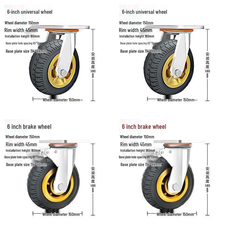 Heavy-Duty Silent Caster Wheels with Brakes (4, 5, 6, 8-inch) - Limited-Time Special Offer