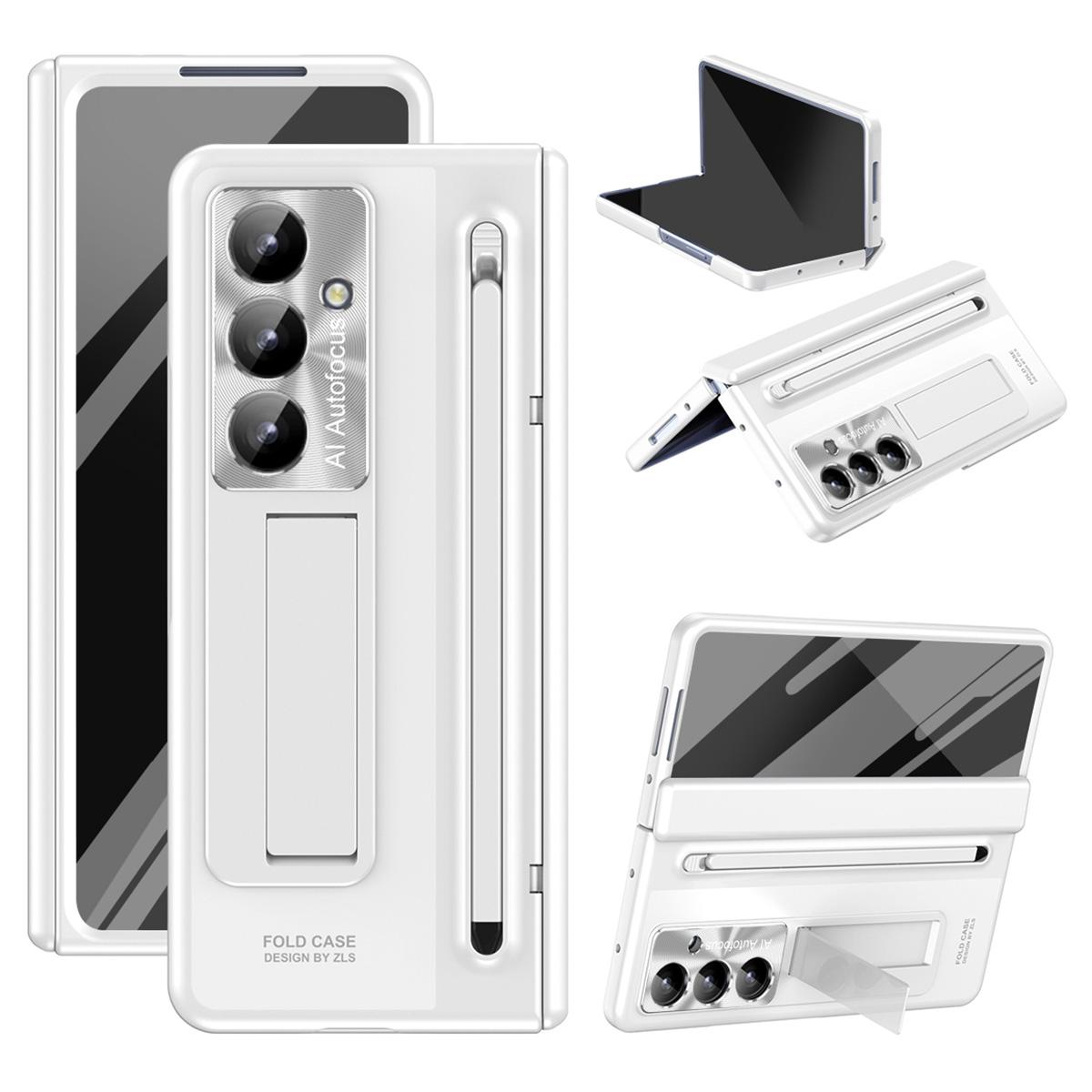 

For Samsung Galaxy Z Fold7 5G Case Kickstand Hinge PC Phone Cover with Tempered Glass Film,Stylus White