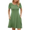 Dámské módní jarní a letní šaty s kulatým výstřihem, jednobarevné, s krátkým rukávem, áčkového střihu