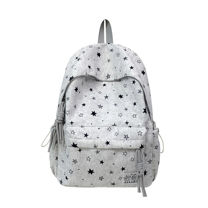 Star-Printed Backpack with Front Zipper Pocket and Tassel Details for School and Daily Use