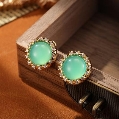 Schmuck Minimalistisch Vielseitig Chinesischer Stil Ohrringe Damen Grün Zirkon Chinesischer Stil Damenohrringe
