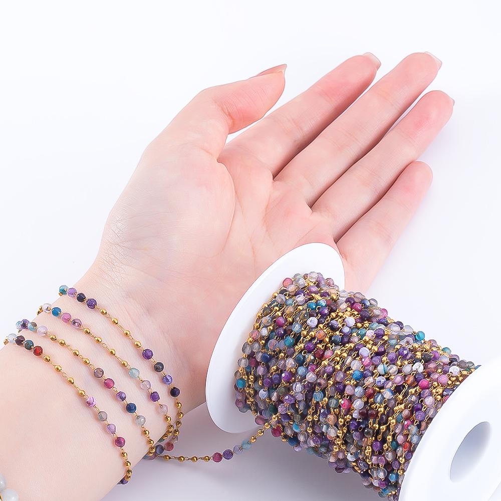 1Meter Stainless Steel Crystal Beading Chain Iridescence Transparent Beaded Body Chains for DIY Necklace Bracelet Jewelry Making
