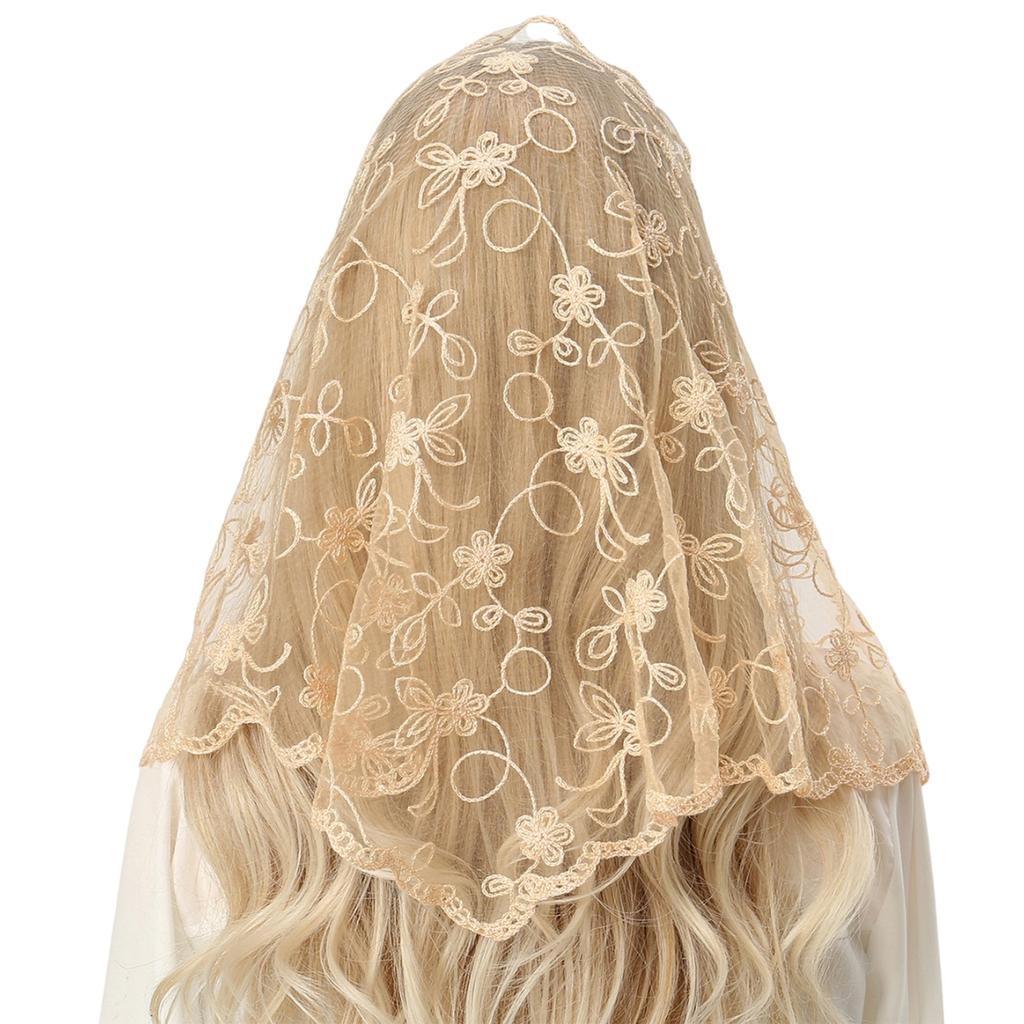 Elegant Lace Mantilla Head Veil for Wedding Traditional Lacy Flower Veil Head Covering for Catholic Chapel Veil Headwear