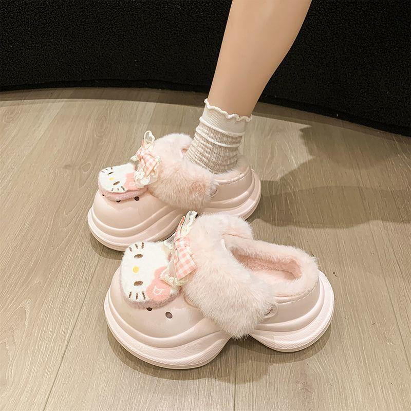 Fashion cute sweet fluffy slippers women's niche velvet warm bag head slippers women's new autumn and winter models in 2025