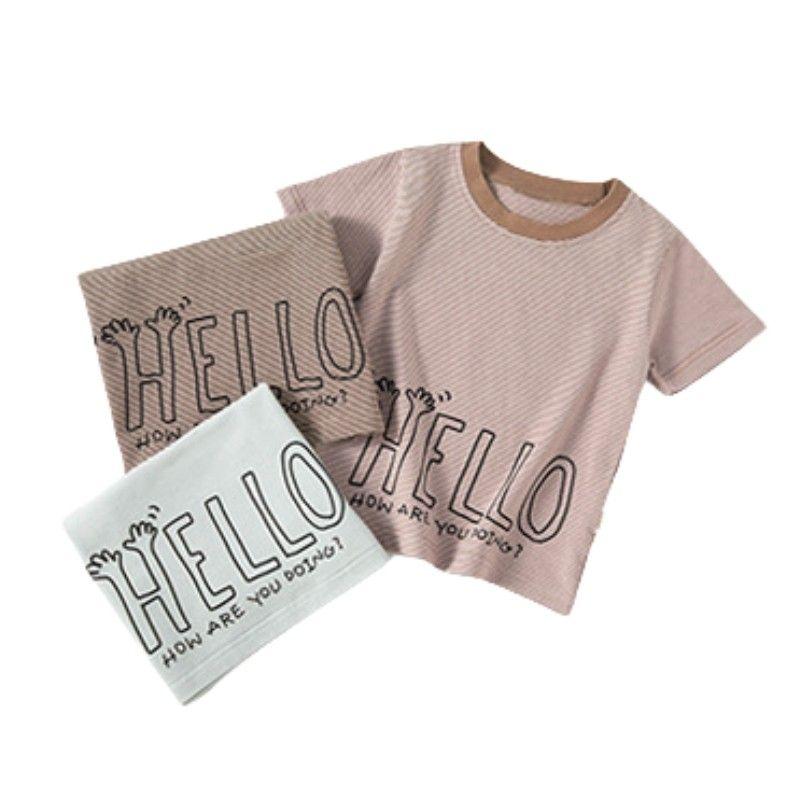 Children's Clothing Boys' Half Sleeve Girl Letter Stripes Tops Kids Short Sleeve T-Shirt Baby Boy Loose Summer Round Neck
