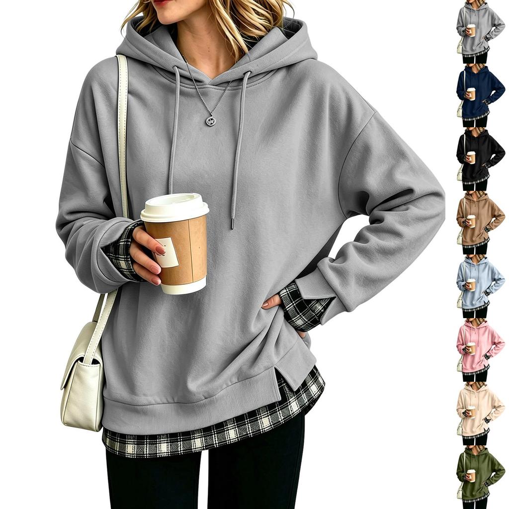 Women's Long Sleeve Striped Sweatshirt Casual Loose Fit Two Piece Look Top
