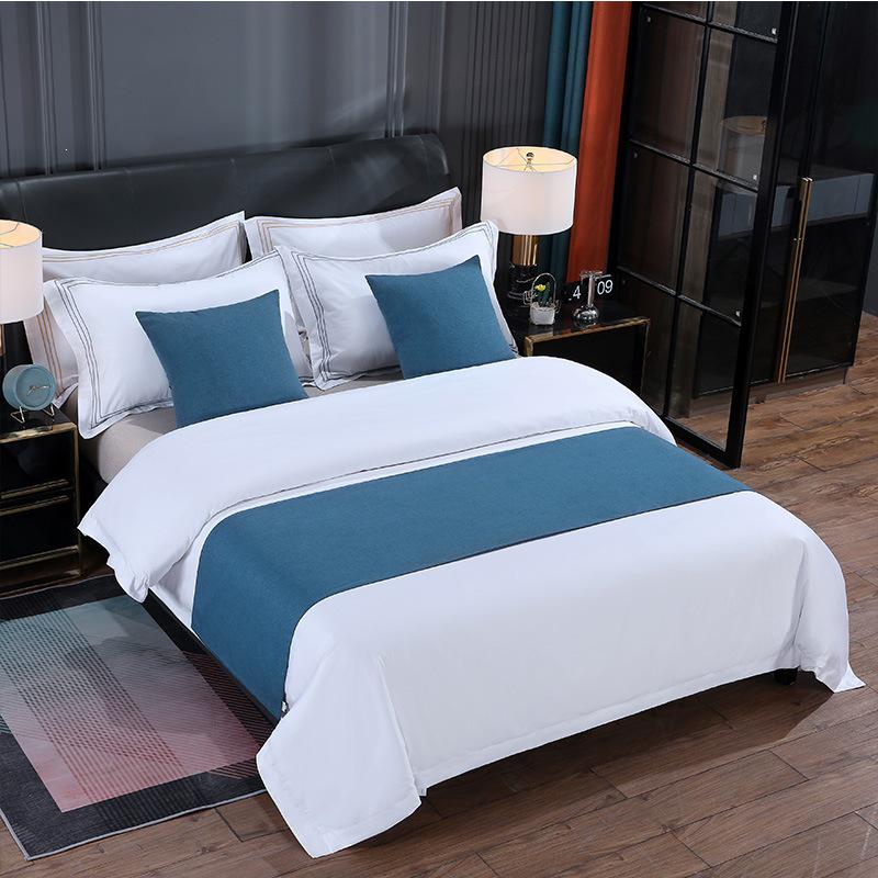2026 Unifarbener Bettläufer aus Imitation Leinen & Kissenbezug Set für Hotel Gästehaus, 50*