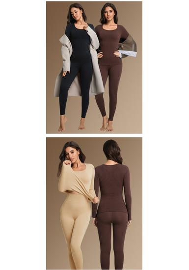Women's Seamless Anti-Static Warm Underwear Set - Round Neck, Slimming Fall Attire