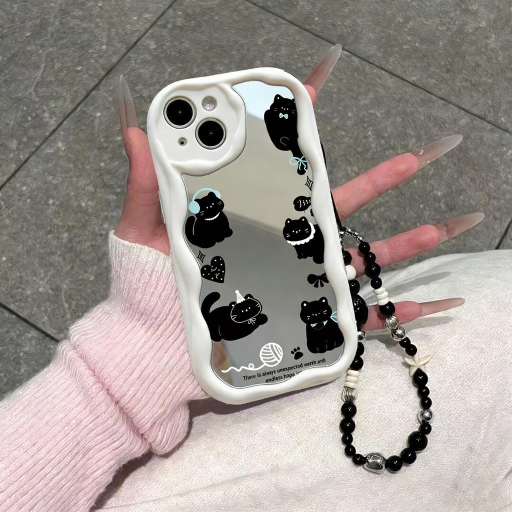 Cute Cat Mirror Chain Lanyard Case For Honor X9D X6C X7C 400 Lite 200 Pro 90 Lite X7D X9B X7A X8A X6B X6A X7B X8C Silicone Cover