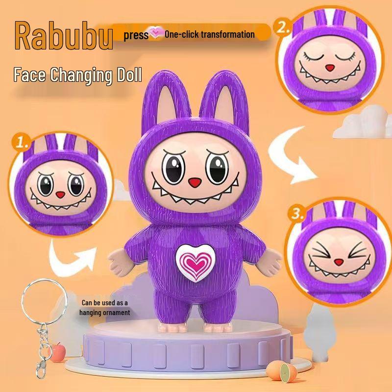 La Bu Face-Changing Doll Keychain: Trendy Cartoon Gift & Creative Decompression Toy Pendant
