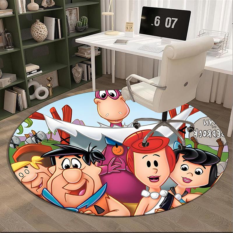 The Flint-stones Family round carpet Chair cushion Round Entryway Rug, Soft Round Rugs for Living Room, Bedroom, Circle Carpet decor gifts