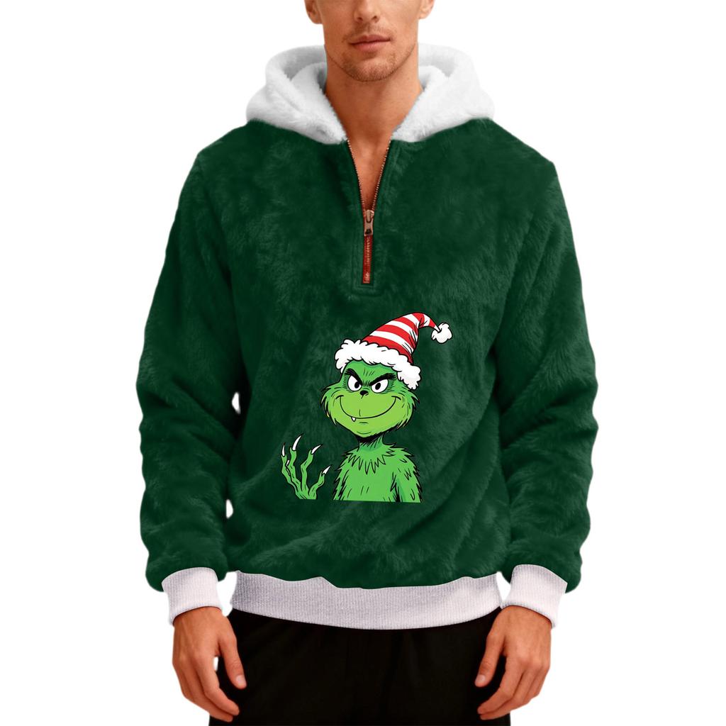 Herre Plysj Halv Glidelås Hettegenser