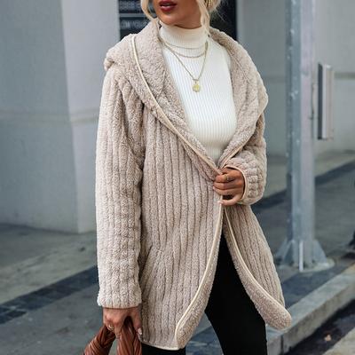 Giacca cardigan in tinta unita in peluche double face con cappuccio da donna