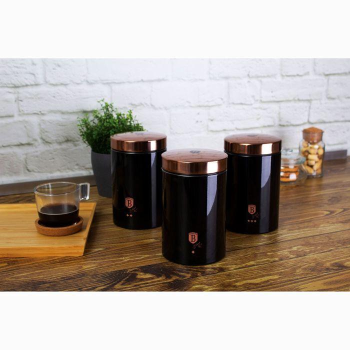 Set De 3 Boîtes De Cuisine En Acier Inoxydable Robuste, Ø11 X 17,8 Cm Design Berlinger Haus Black Rose Noir / Or Rose 57562