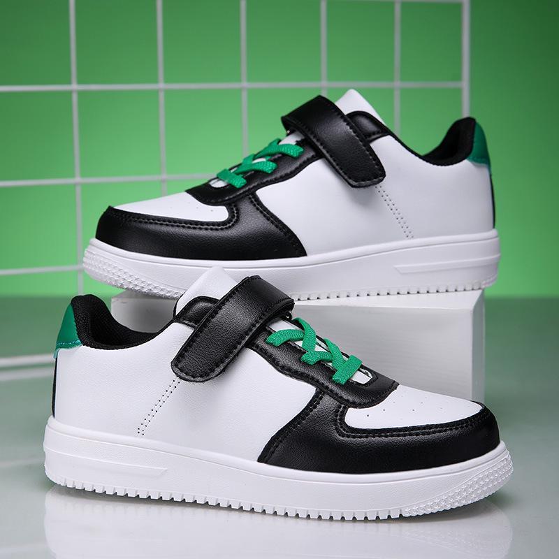 Children's Breathable White Waterproof Velcro Leather Sports Shoes for Boys & Girls