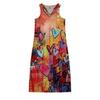 Plus Size Women's Clothing V Neck Flower Heart Gradient Printing A- line Pocket Loose-Fitting Sleeveless Shirt Dress Tide S-5XL