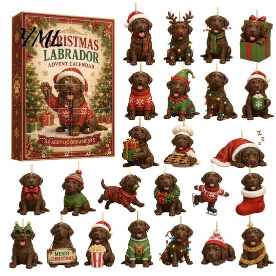 Cute Cat Rabbit Ornaments 24 Days Christmas Advent Calendar 2026, 2D Acrylic Reading Cats/Dogs/Forest Animals Surprise Unboxing Gift Ornament