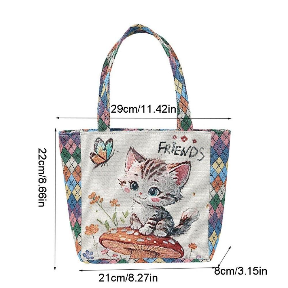 Portable Cat Ethnic Style Handbag Dog Giraffe Embroidery Tote Bag Canvas Animal Canvas Tote Bag Storage Bag