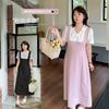 Large Size Summer New Fat MM Waist Fake Two-piece Lapel Kink Design Women's Medium and Long Dress 262558