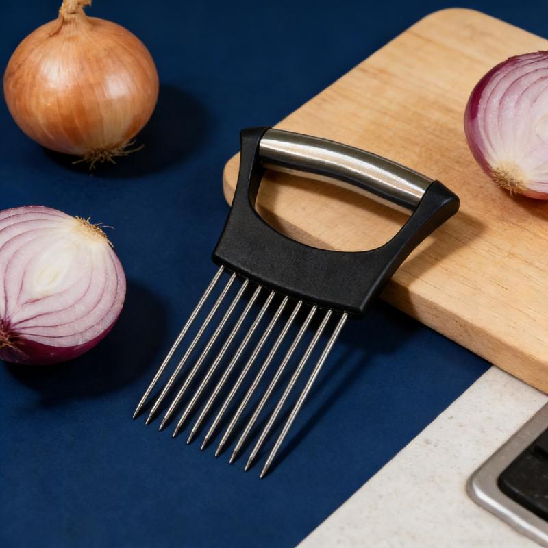 Stainless Steel Onion Cutter Holder Food Slicers Assistant Tomato Onion Slicer Holder Vegetables Cutting Fork Kitchen Gadgets