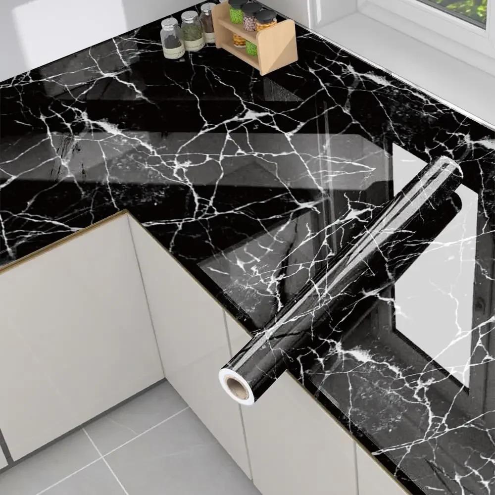 

Black Diamond Granite Marble Wallpaper, Removable Waterproof Self-Adhesive Countertop Paper for Cabinets and Kitchens 40CM x 300CM