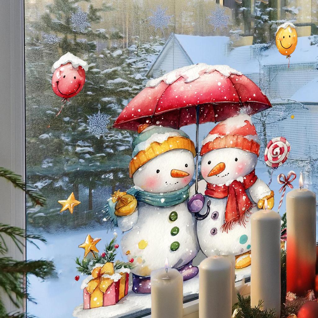 Christmas Snowman Window Stickers - PVC Electrostatic Glass Decorations for Home or Shop