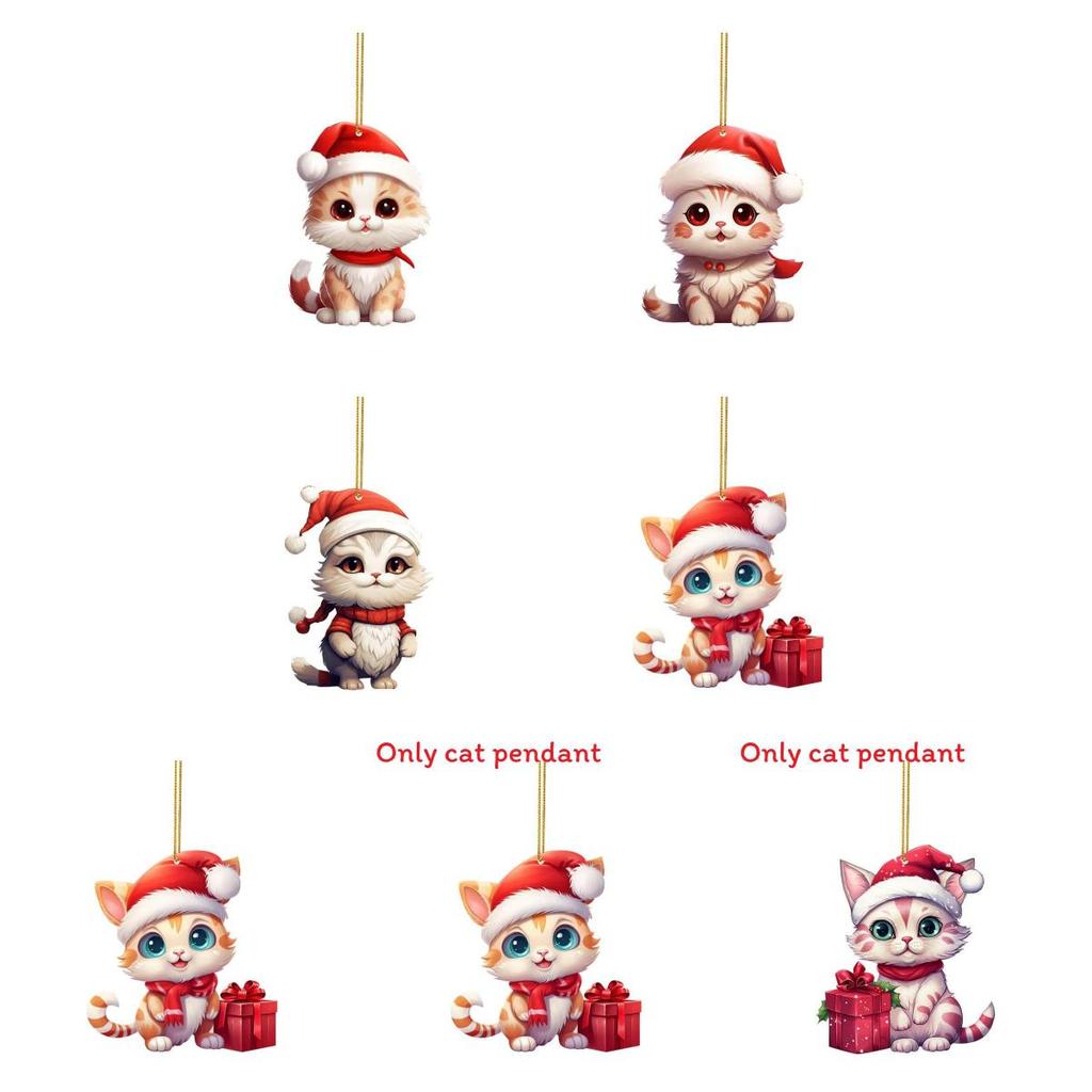 Christmas Cat Car Decor Acrylic Pendant For Holiday Vehicle Decoration