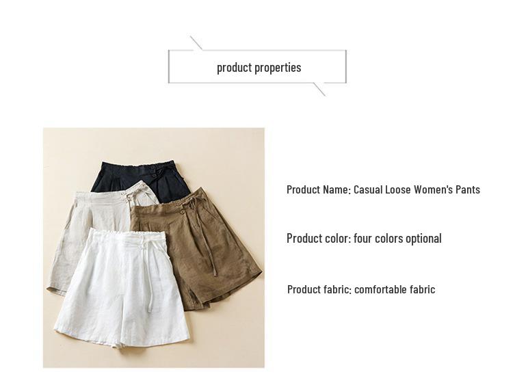 Women's 2024 Summer Multi-Color Cotton Linen Elastic Back Wide-Leg Loose Casual Plus-Size Shorts
