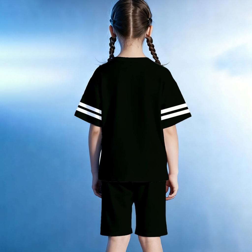 Unisex Kids' Sport Set with Letter Print, Short Sleeve Top and Pants, Round Neck Casual Outfit
