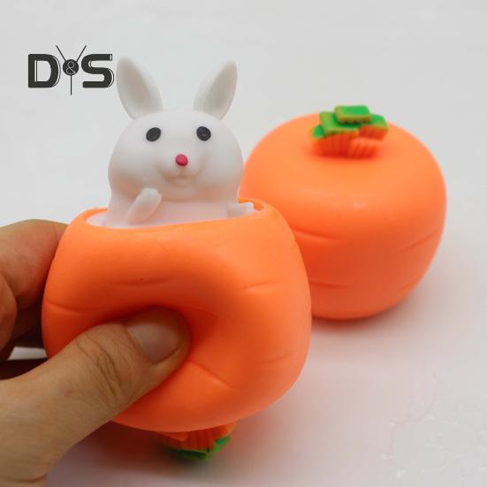 4Pcs Popping Rabbit Carrot Squeeze Toy Anxiety Stress Relief Bunny Radish Sensory Pinch Toy Kids Adults Vegetable Animal Fidget Toy