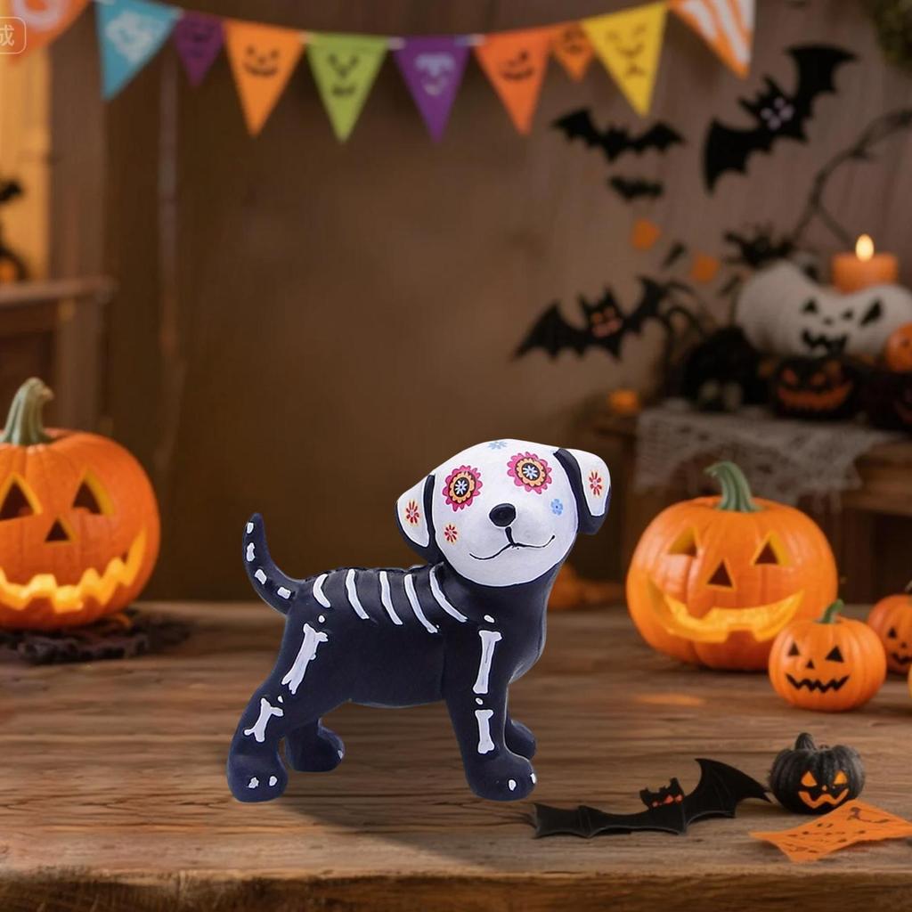 Small Halloween Figurines Desktop Halloween Statue Home Decoration Skeleton Cat Dog Sculpture For Bookshelf Bedside Bookcase