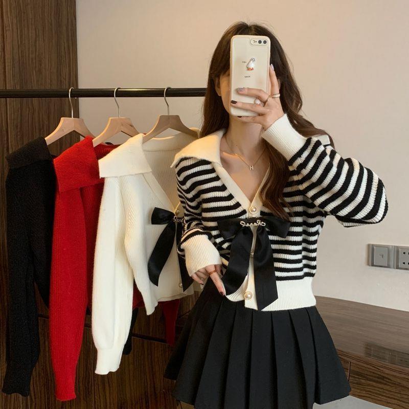 Women's French Doll Collar Knit Sweater with Bow - Fall/Winter 2024 Collection