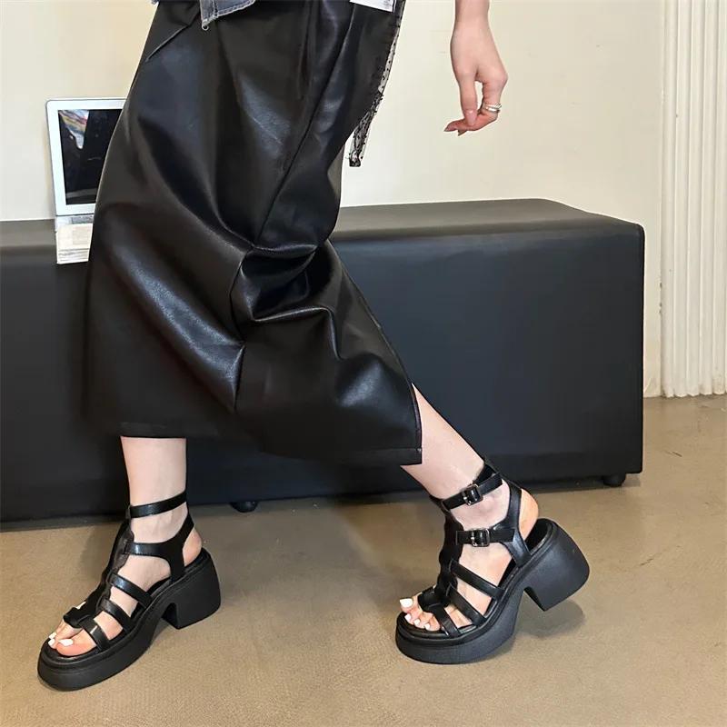 

Римские сандалии Новые с открытым носком и высоким голенищем на молнии с пряжкой на ремне в стиле ретро Удобные женские туфли 40 белый