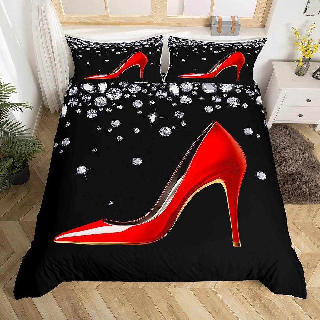 High-Heeled Shoes Duvet Cover Set Twin Full Queen King Bedding Set Romantic Comforter Cover For Teens Woman Bedroom Dorm Decor
