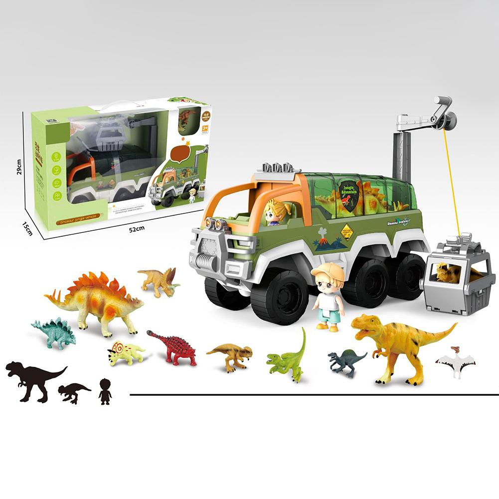 Dinosaur Transport Carrier Truck With Sound & Light Inertial Pull Back Dinosaur Truck Toys With Dino Figures Educational Toy Gifts For Kids