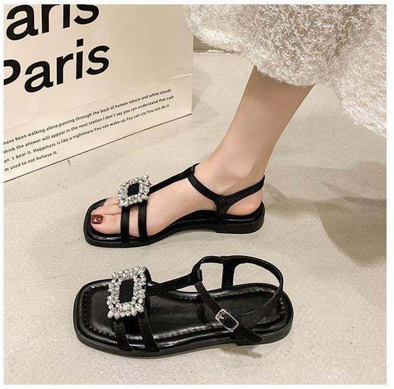

2025 Summer Gladiator Women Sandals Elegant Narrow Band Open Toe Shoes Ladies Comfort Flats Beach Sandalias Slides Shoes 42 чёрный