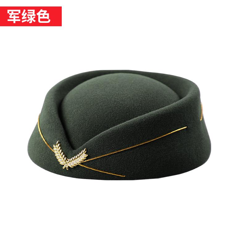 

Новий капелюх стюардеси, капелюх етикету для стійки реєстрації, капелюх для сцени, капелюх для виступу, капелюх для гурту, капелюх стюардеси M（56-58cm） армія зелений колір