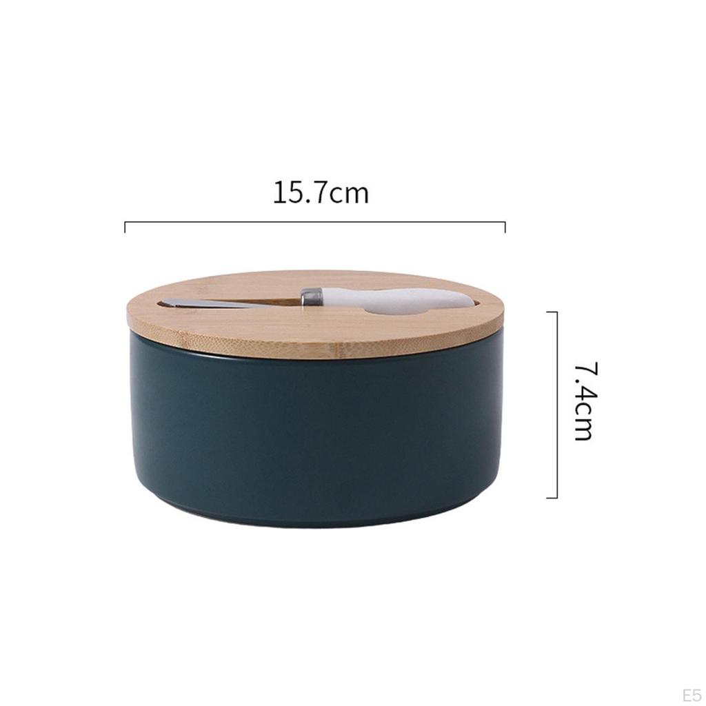 Butter Dish with Lid and Knife for Countertop, Round Ceramic Butterdish, Cheese Holder, Counter