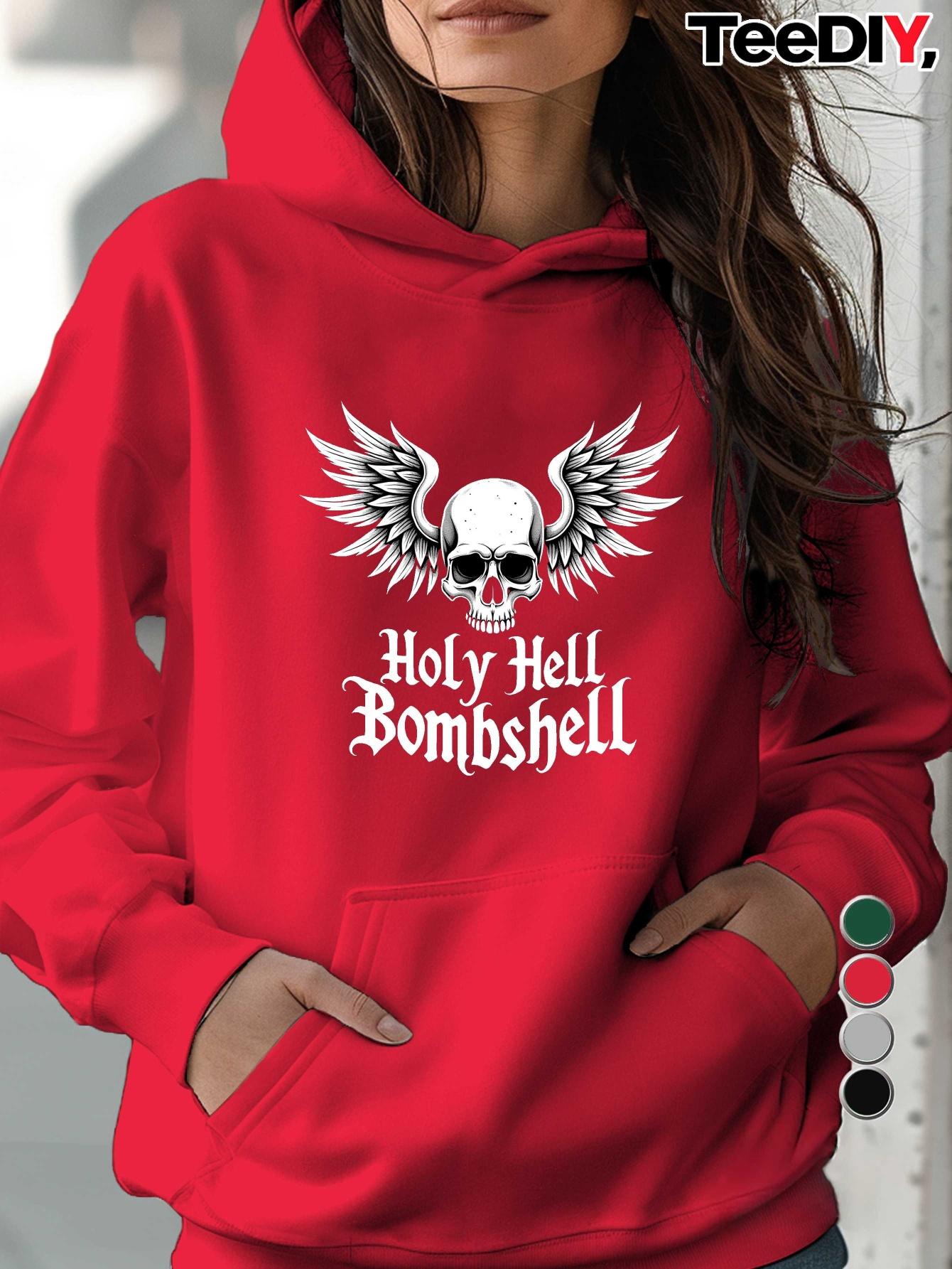 

Holy Hell Bombshell Skull Wings women s hoodies XXL