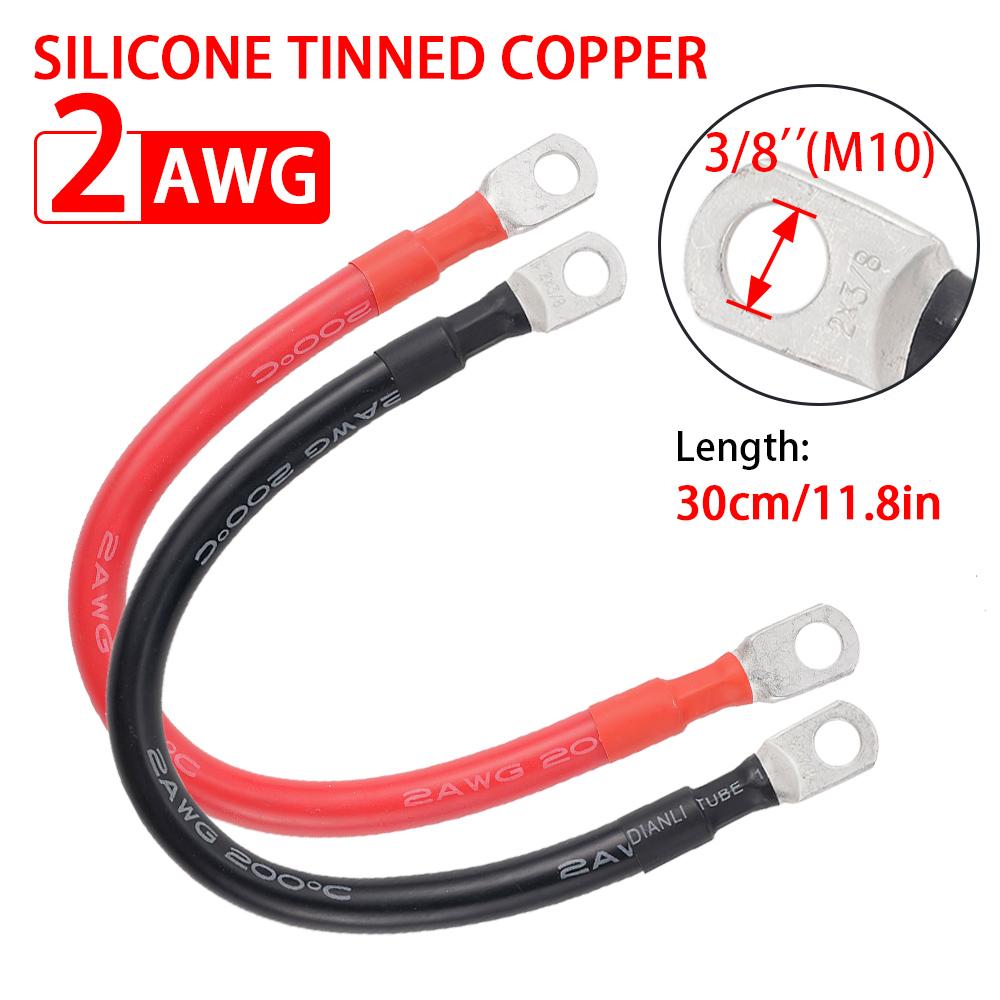 Car Battery Connection Line Cable 2 4 AWG Soft Silicone Tinned Copper Wire With M10 Connecting Piece For Inverter Car Solar
