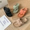 Cute Women Summer Wave Point Bow Slippers Outer Wear Fashion Thick-soled Indoor Herringbone Home Sandals Beach Shoes