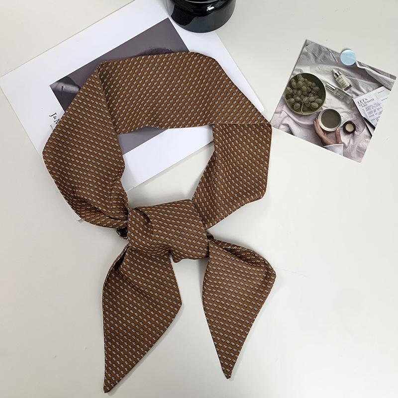 Women's silk scarf long strip high-end spring and summer multi-purpose silk scarf bag wrapping belt versatile scarf headscarf plaid belt