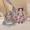 Ceramic Doll with Hat and Hair Glazed Makeup Face Elegant 17.72inch Collectibles Dress Up Porcelain Doll for Girls Birthday Gift