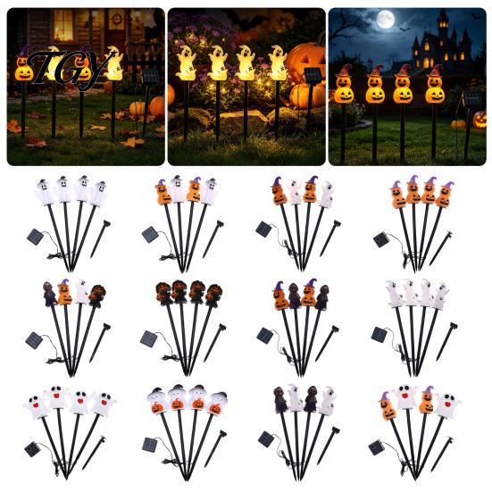 Decorative Solar Powered Lamps 4Pcs/Set Halloween Ghost Stake Light, 4-in-1 Pumpkin with LED Automatic Dusk to Dawn Lights Lights, Waterproof Lamp