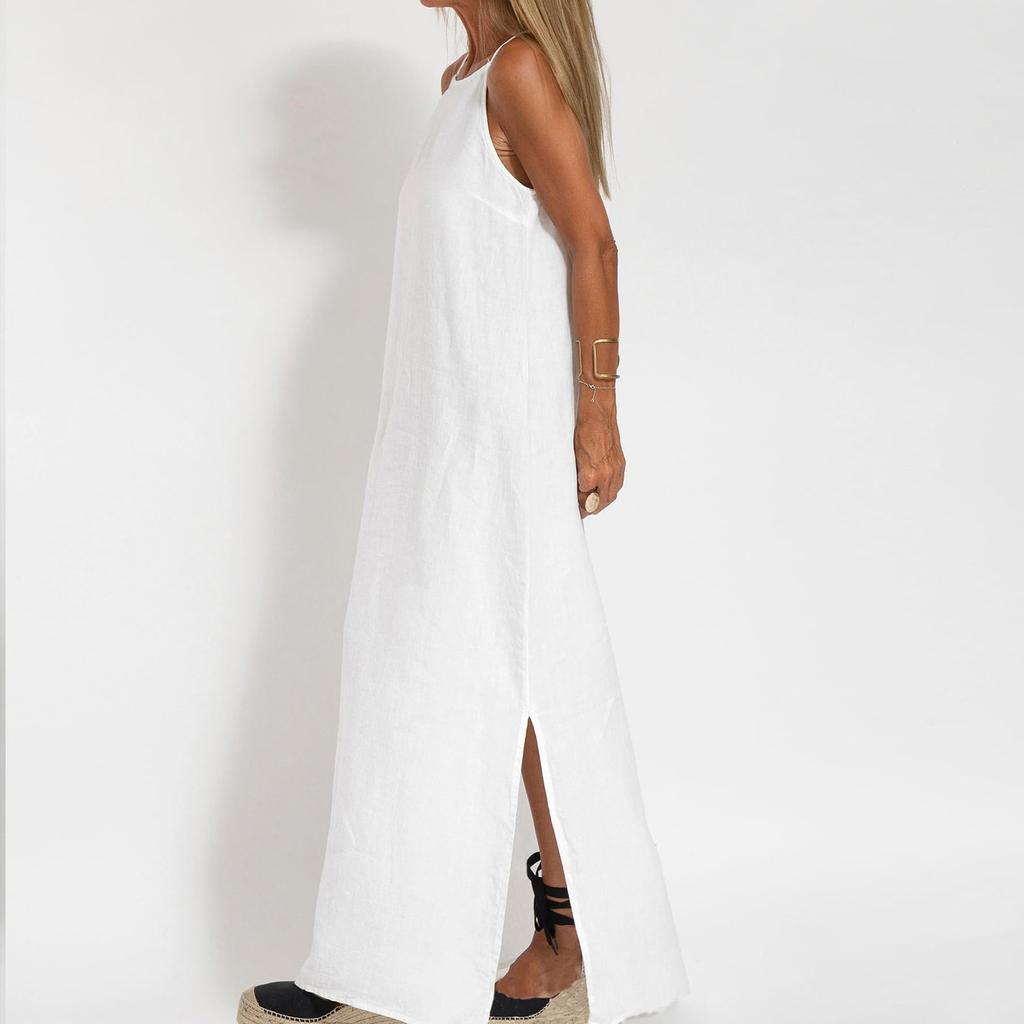 Rochii fără mâneci la modă pentru femei, lejer, bumbac, in și