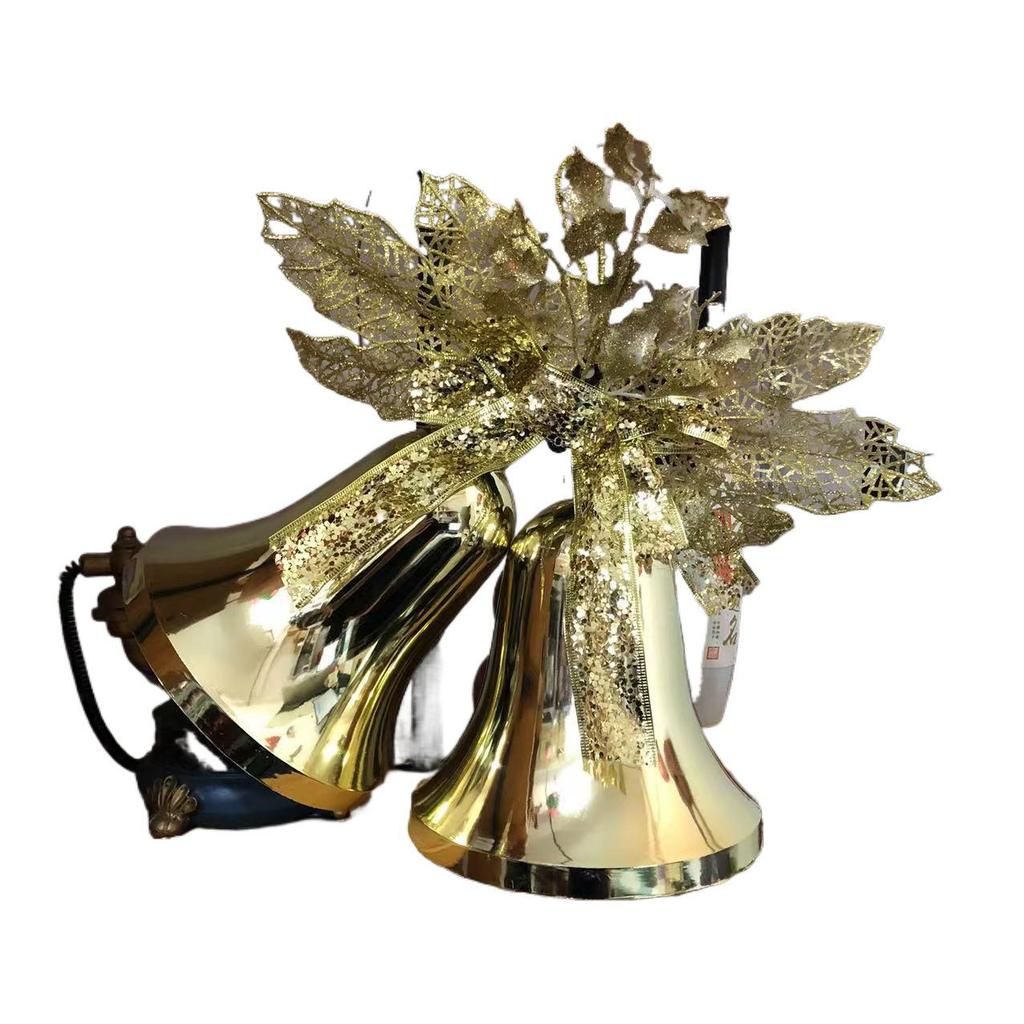 80cm Extra Large Golden Christmas Bell Ornament with Dual Clocks and Speakers for Mall, Hotel, or Bar Decor