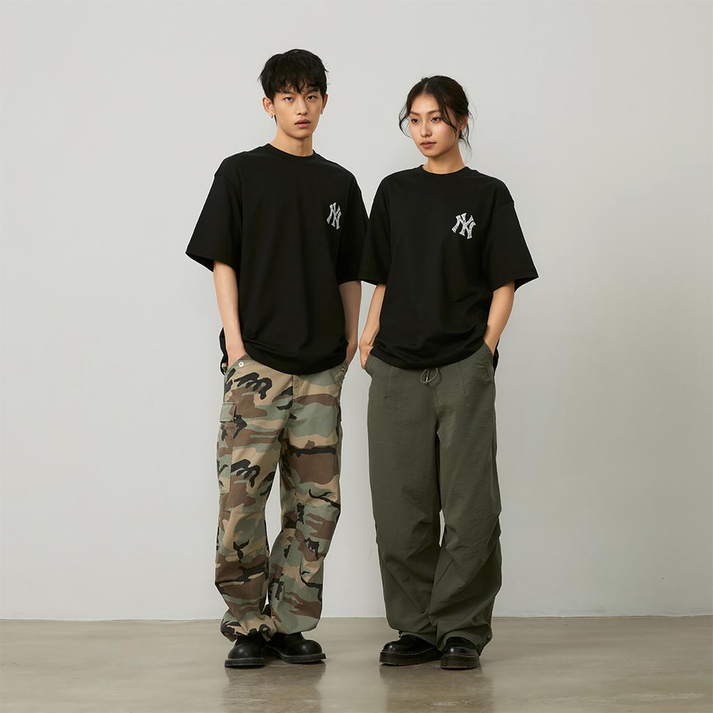 New MLB Base Logo T Shirts Unisex Black 3ATSU0143-50BKS